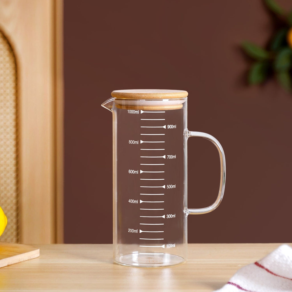 Glass Jug With Measuring Marks And Bamboo Lid 1000ml Nestasia
