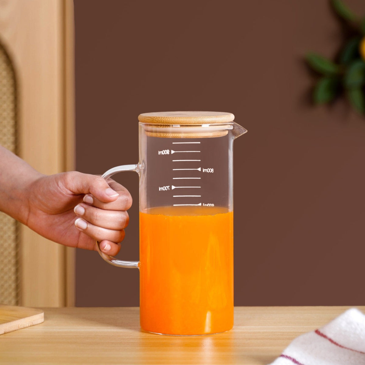 Glass Jug With Measuring Marks And Bamboo Lid 1000ml Nestasia
