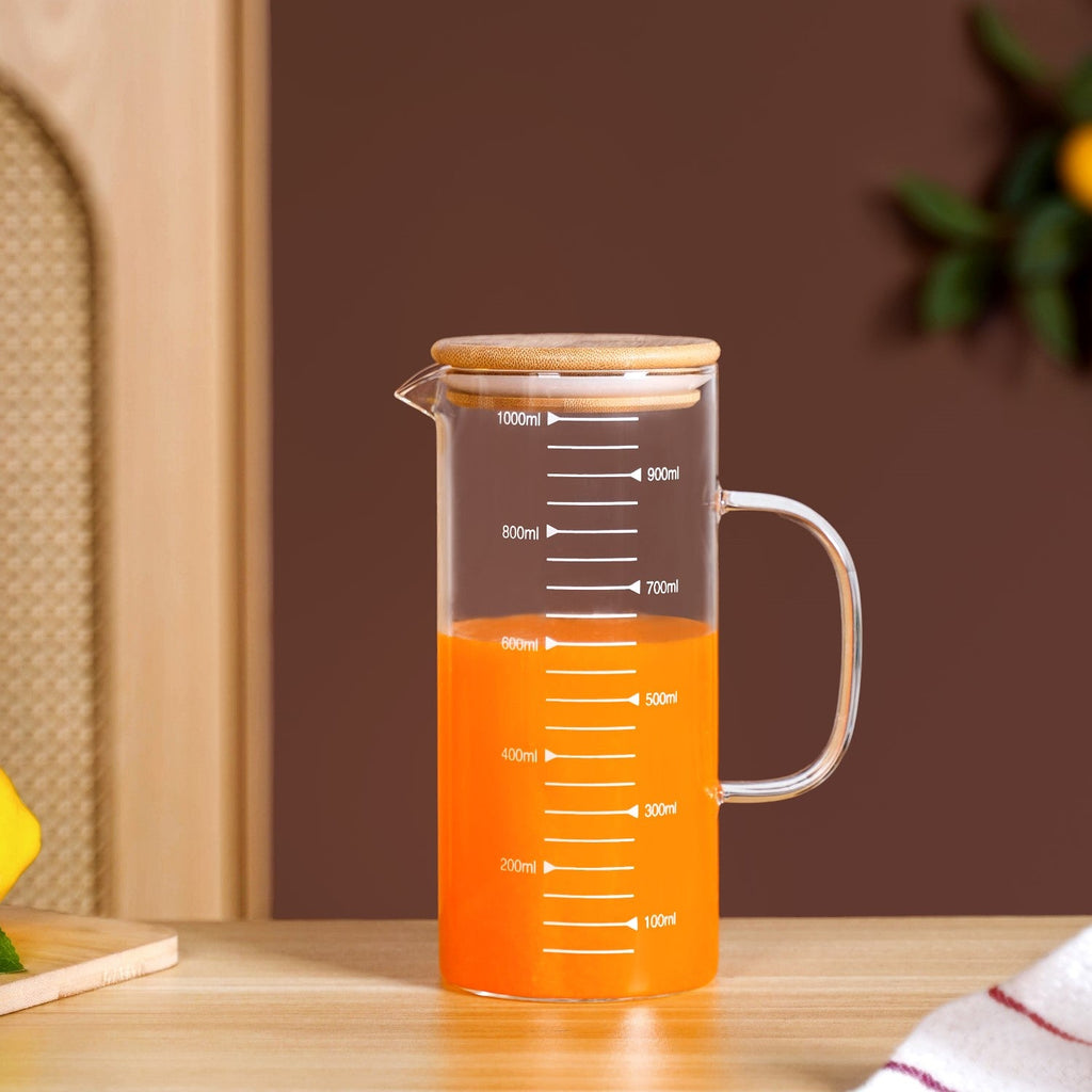 Glass Jug With Measuring Marks And Bamboo Lid 1000ml Nestasia