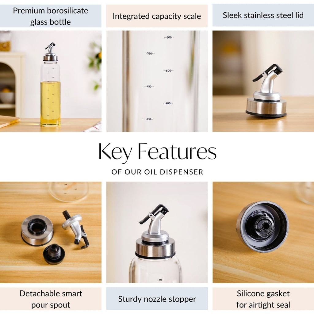 Glass Oil Dispenser Bottle With Measurement Marking 750ml Nestasia
