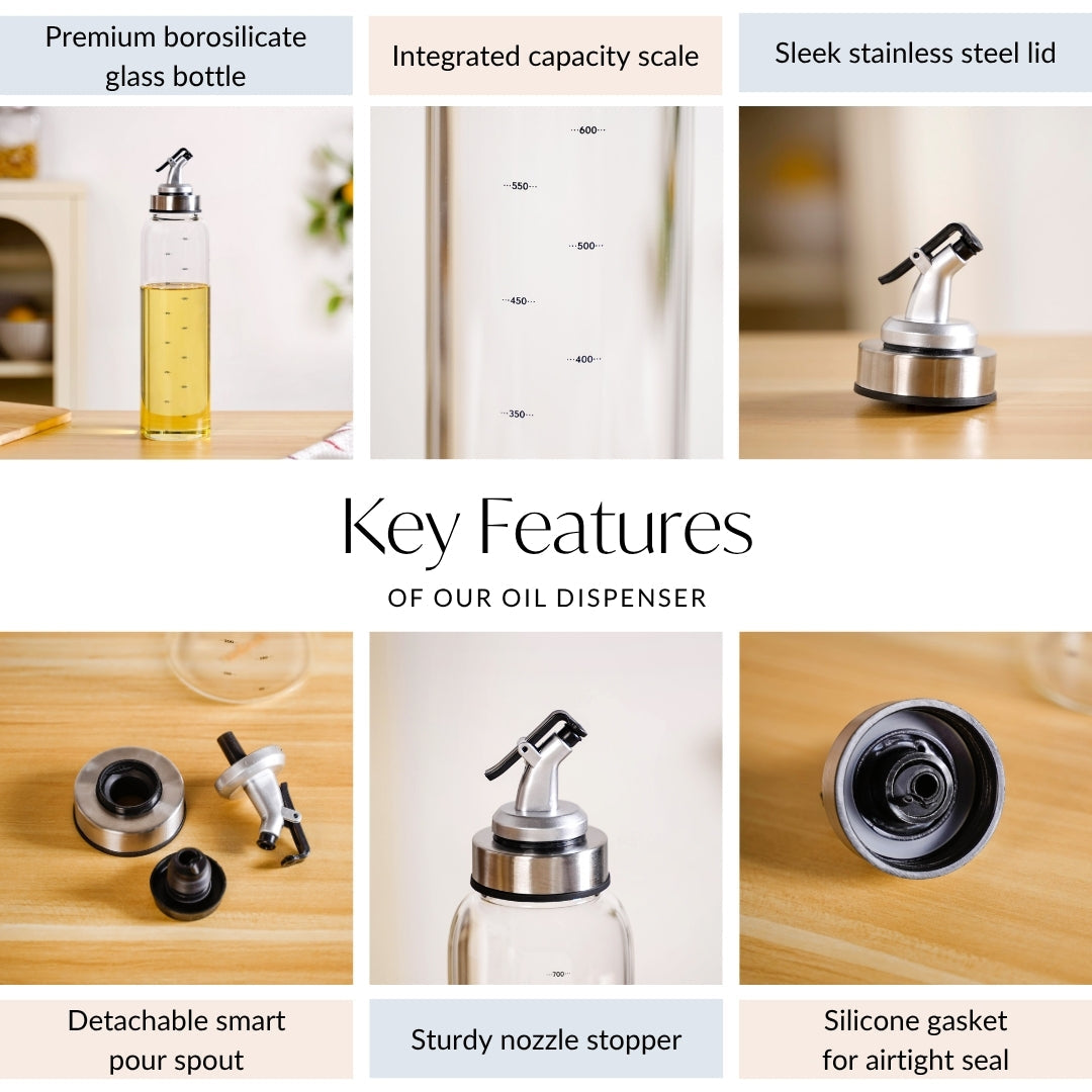 Glass Oil Dispenser Bottle With Measurement Marking 750ml Nestasia