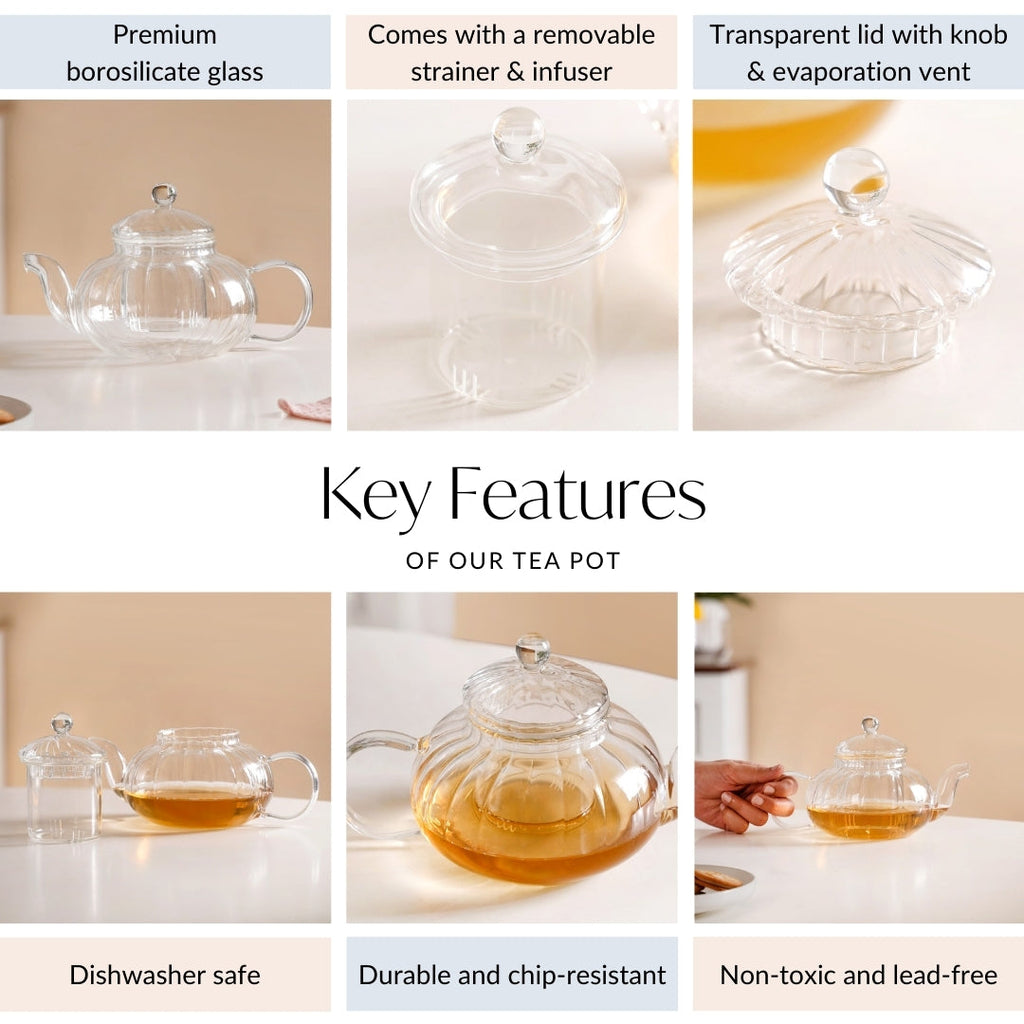 Classic Glass Tea Pot With Infuser 600ml Nestasia