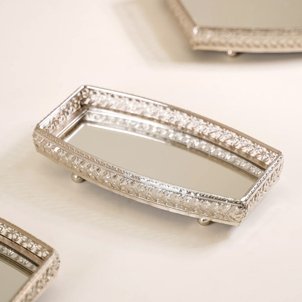 Luxury Mirror Tray Silver Set Of 3 Nestasia