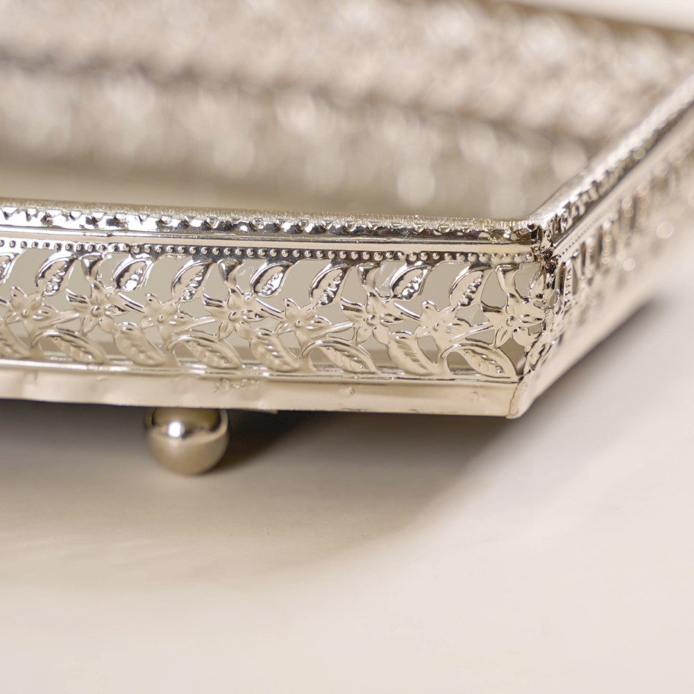 Luxury Mirror Tray Silver Set Of 3 Nestasia