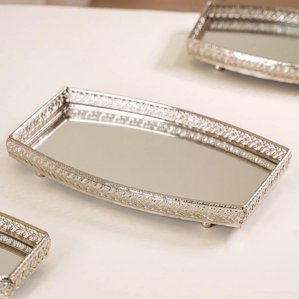 Luxury Mirror Tray Silver Set Of 3 Nestasia