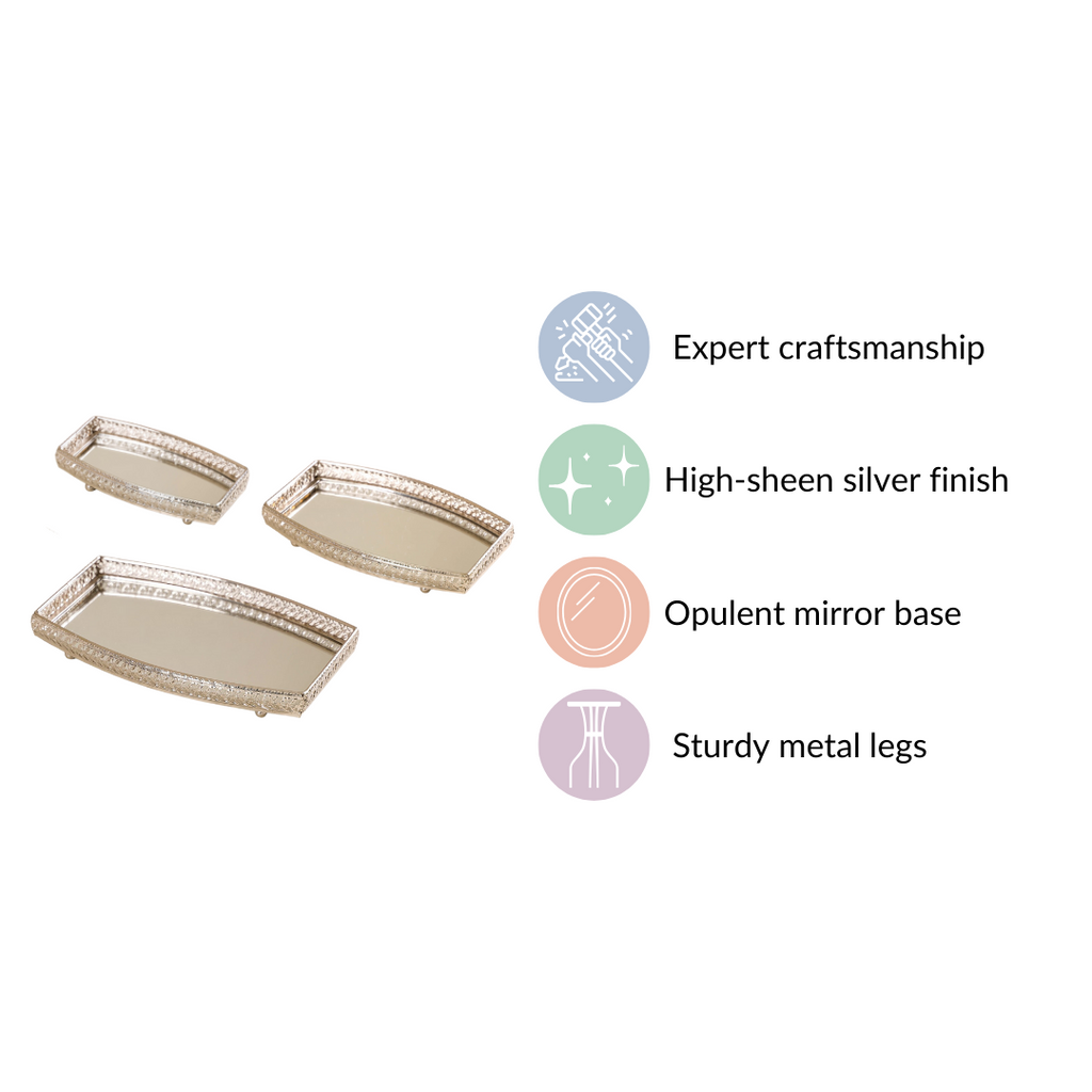 Luxury Mirror Tray Silver Set Of 3 Nestasia