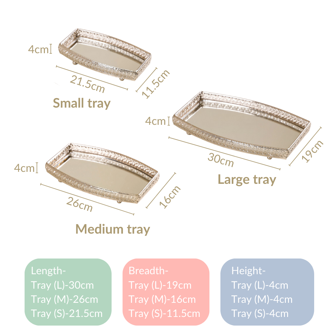 Luxury Mirror Tray Silver Set Of 3 Nestasia