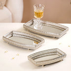 Luxury Mirror Tray Silver Set Of 3 Nestasia