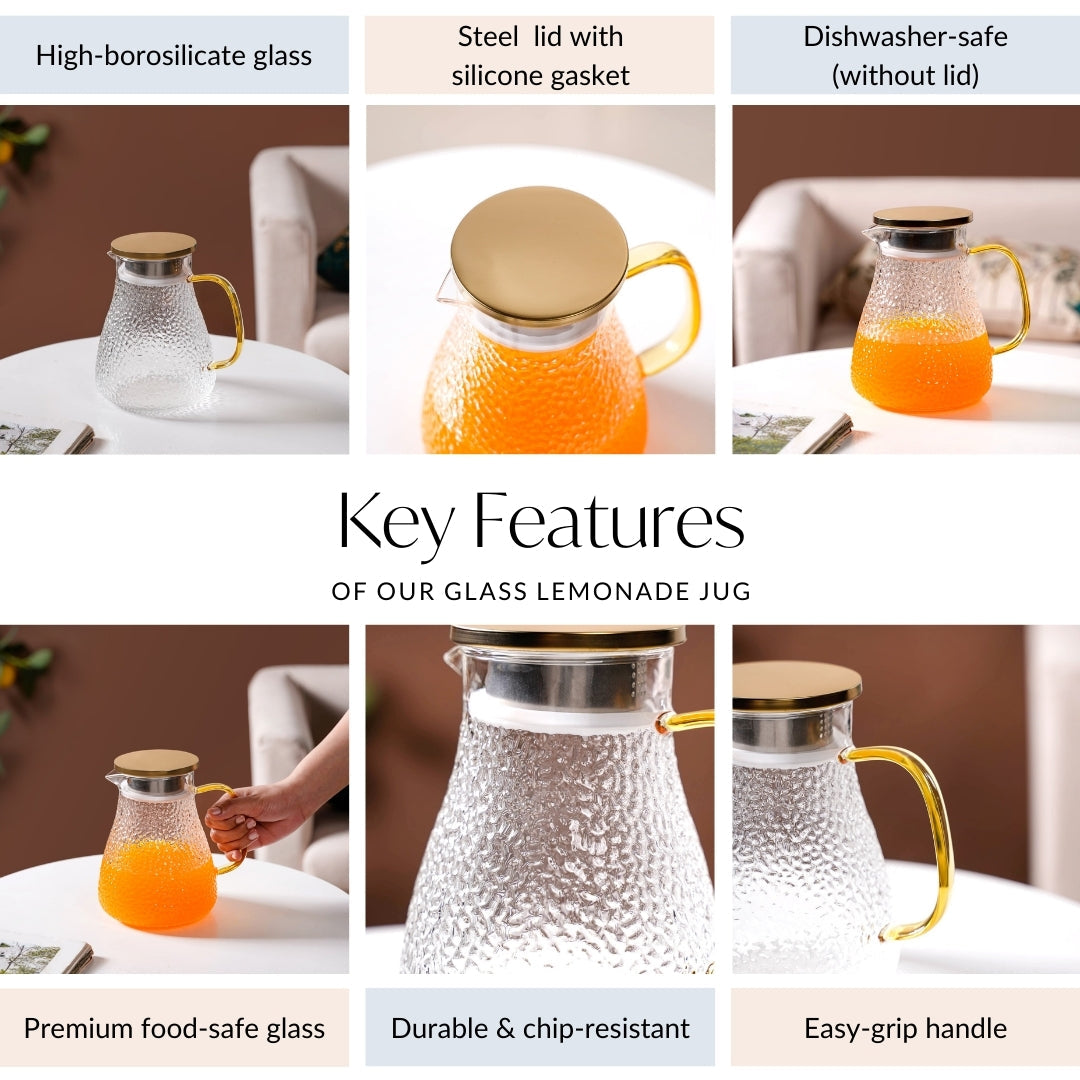 Glass Jug With Texture 1300ml Nestasia
