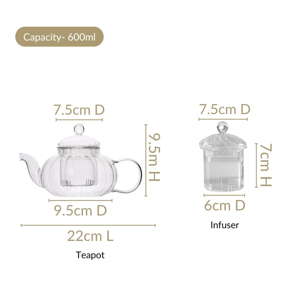 Classic Glass Tea Pot With Infuser 600ml Nestasia