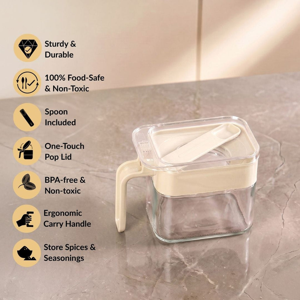 Glass Seasoning Jar With Spoon 340ml Nestasia