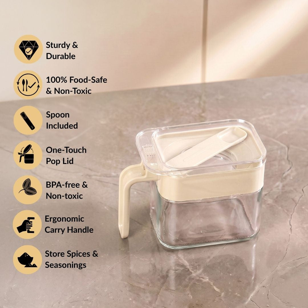Glass Seasoning Jar With Spoon 340ml Nestasia