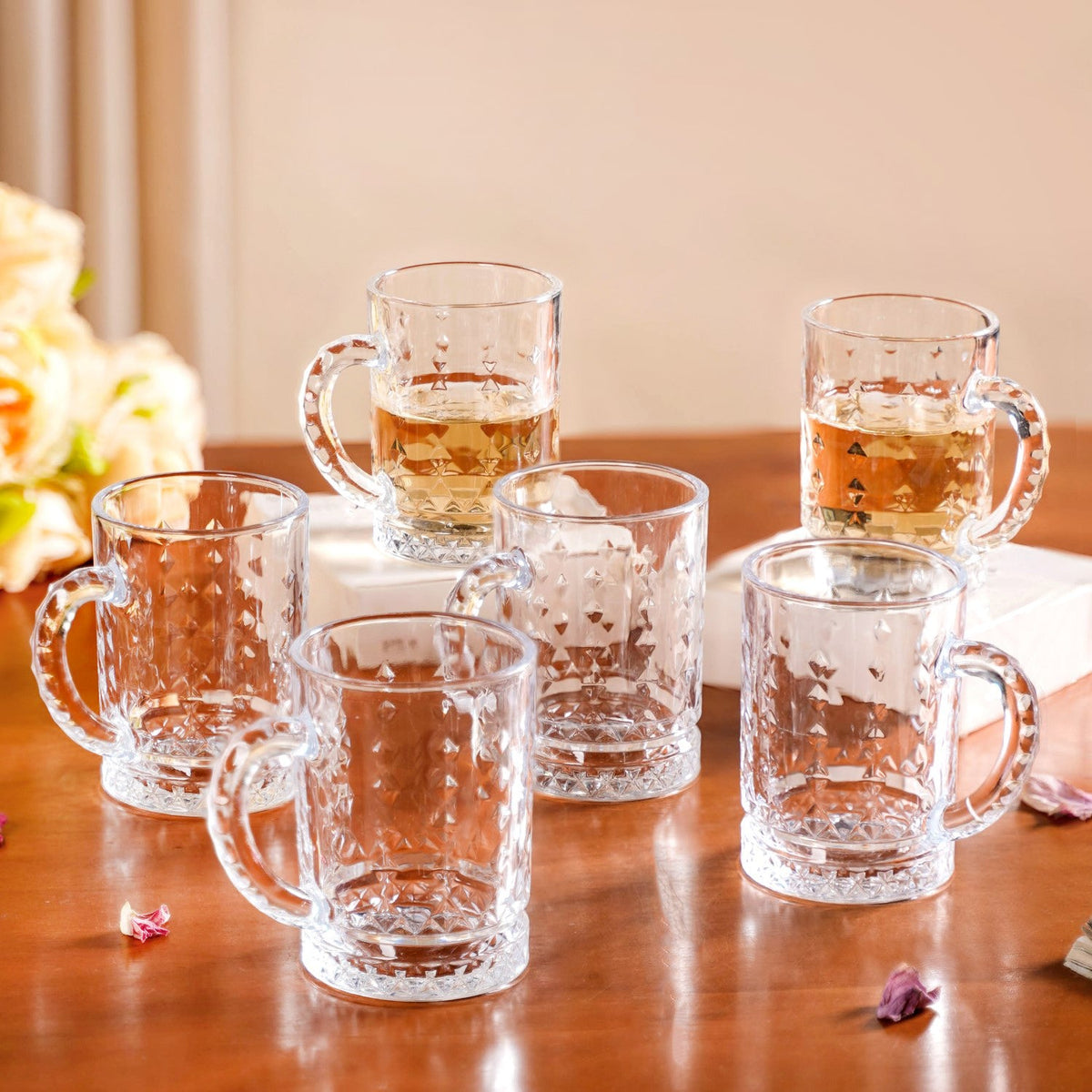 Diamond Embossed Glass Cup Set Of 6 200ml Nestasia