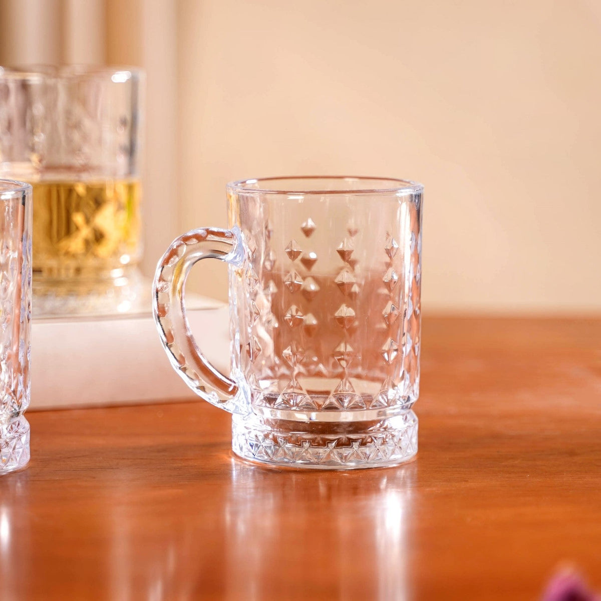 Diamond Embossed Glass Cup Set Of 6 200ml Nestasia