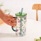 Set Of 2 Springtime Leakproof Borosilicate Glass Travel Sipper Cup With Straw 365ml Nestasia