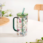 Set Of 2 Springtime Leakproof Borosilicate Glass Travel Sipper Cup With Straw 365ml Nestasia