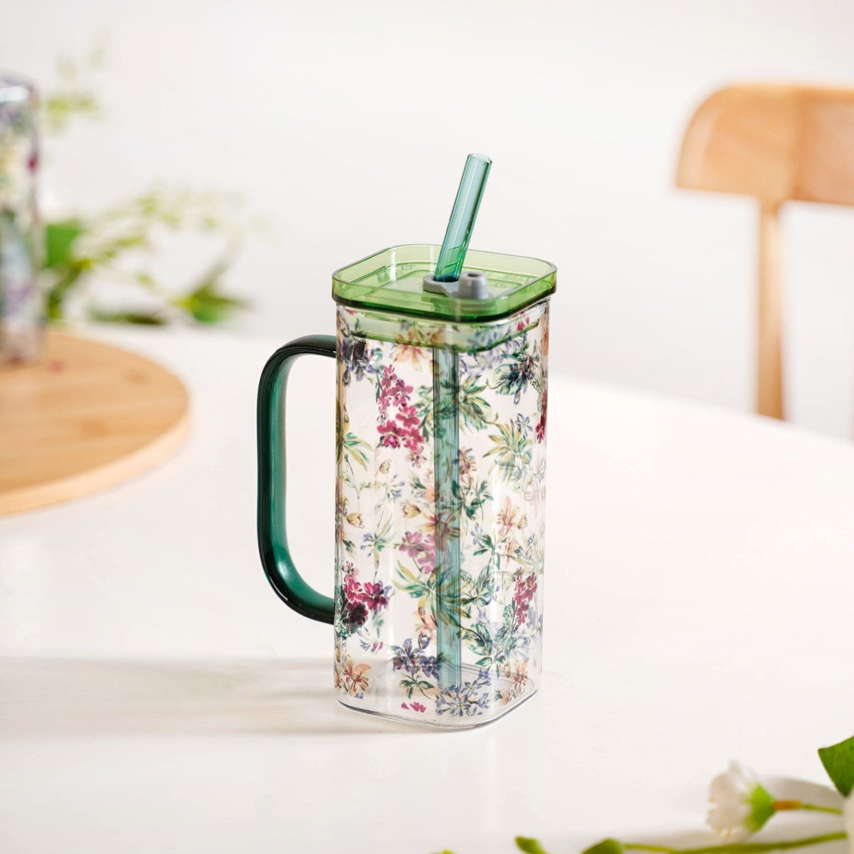 Set Of 2 Springtime Leakproof Borosilicate Glass Travel Sipper Cup With Straw 365ml Nestasia