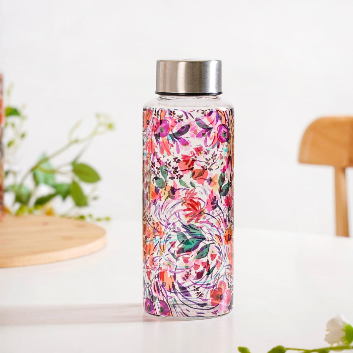 Wildflower Leakproof Glass Water Bottle 500ml Nestasia