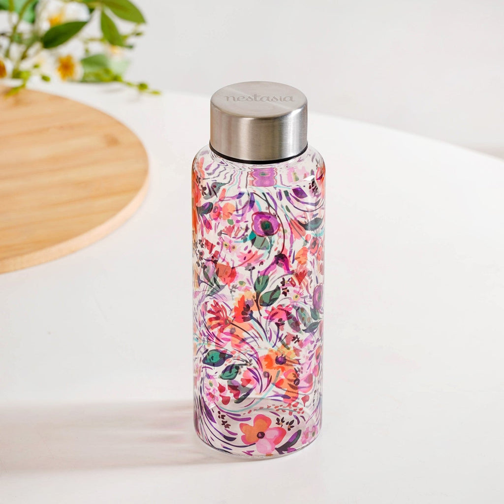 Wildflower Leakproof Glass Water Bottle 500ml Nestasia
