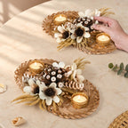Glimmer Handcrafted Bamboo Tealight Holder Set Of 2 Nestasia