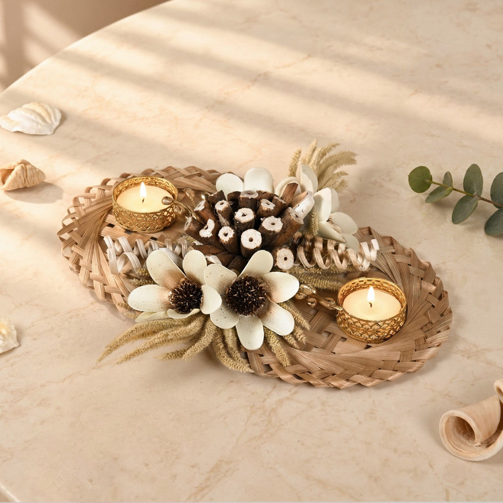Glimmer Handcrafted Bamboo Tealight Holder Set Of 2 Nestasia