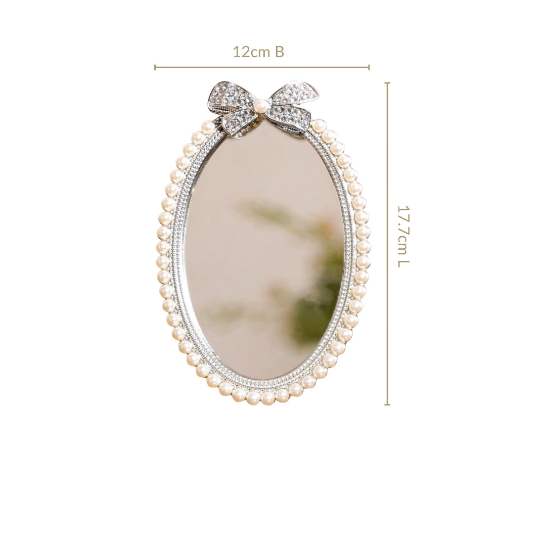 Pearl Mirror With Studded Bow Small 10x15cm Nestasia