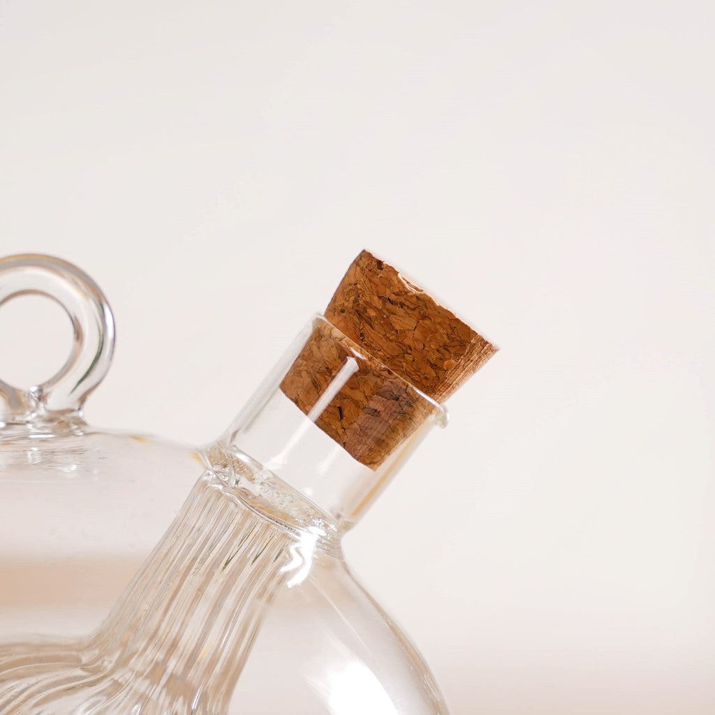 Round Reeded 2 in 1 Glass Oil Vinegar Dispenser Bottle Nestasia