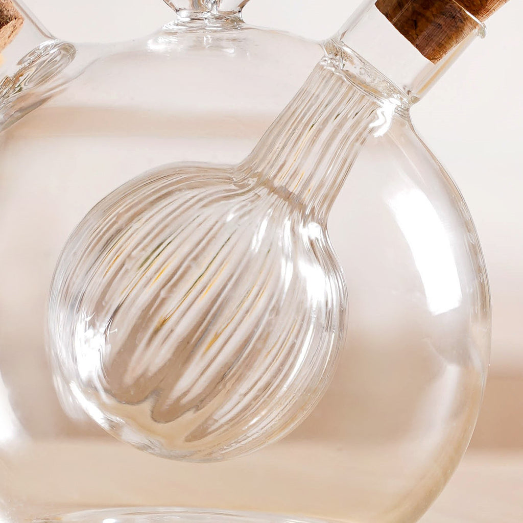 Round Reeded 2 in 1 Glass Oil Vinegar Dispenser Bottle Nestasia