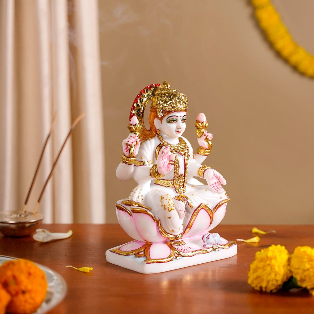 Goddess Laxmi On Lotus Idol 17x12cm Nestasia
