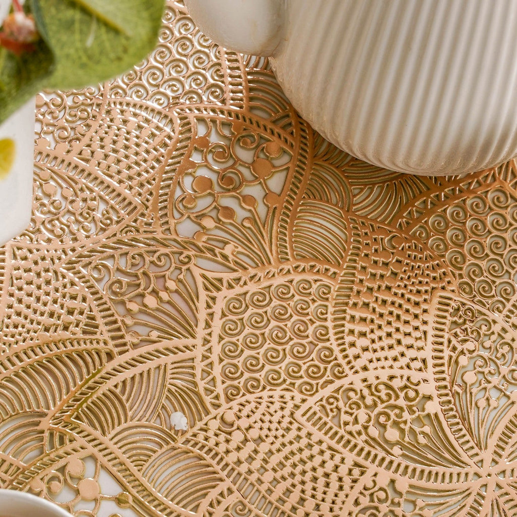 Floral Cutwork Table Runner Gold 90x35cm Nestasia