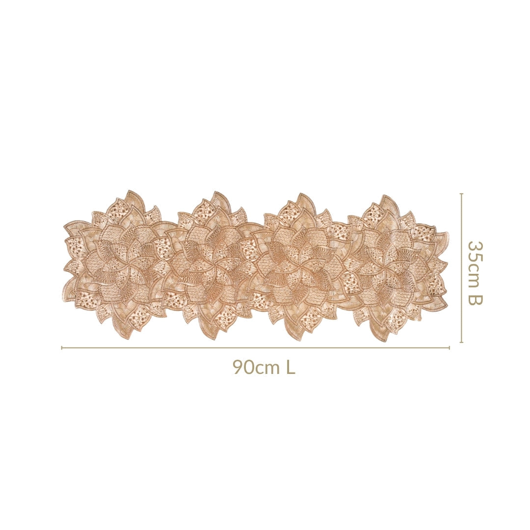Floral Cutwork Table Runner Gold 90x35cm Nestasia