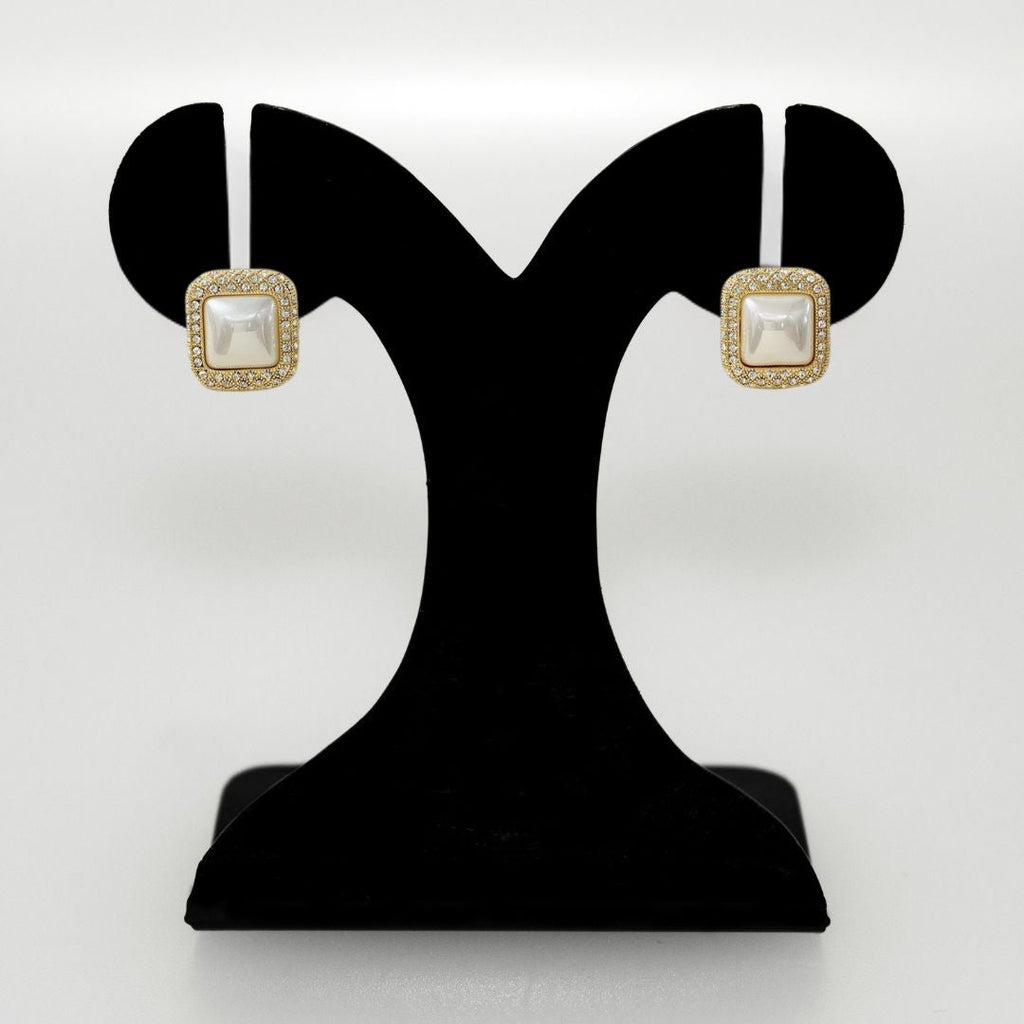 Gold Framed Pearl Studs