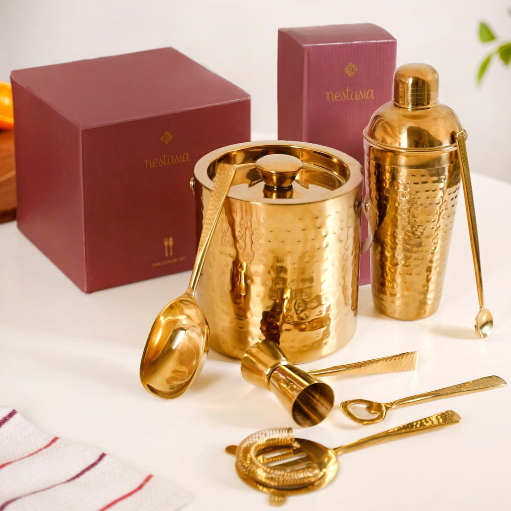 Gold Hammered Texture Bar Tool Set Of 7 Nestasia