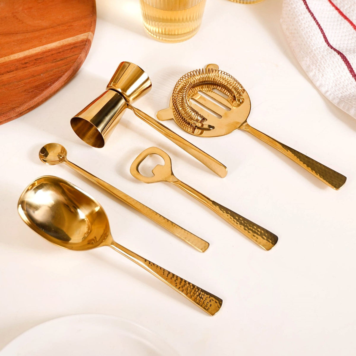 Gold Hammered Texture Bar Tool Set Of 7 Nestasia