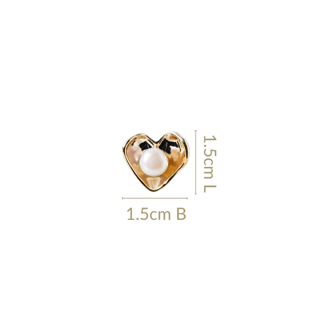 Gold Heart With Pearls Stud Earrings Nestasia