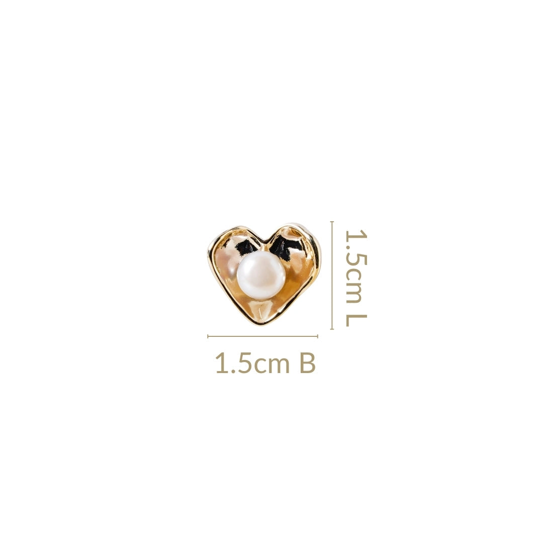 Gold Heart With Pearls Stud Earrings Nestasia
