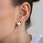 Gold Heart With Pearls Stud Earrings Nestasia
