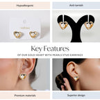 Gold Heart With Pearls Stud Earrings Nestasia