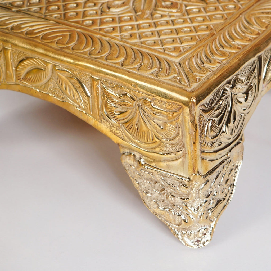 Gold Puja Chowki Small 16x16cm Nestasia