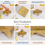 Gold Puja Chowki Small 16x16cm Nestasia