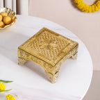 Gold Puja Chowki Small 16x16cm Nestasia