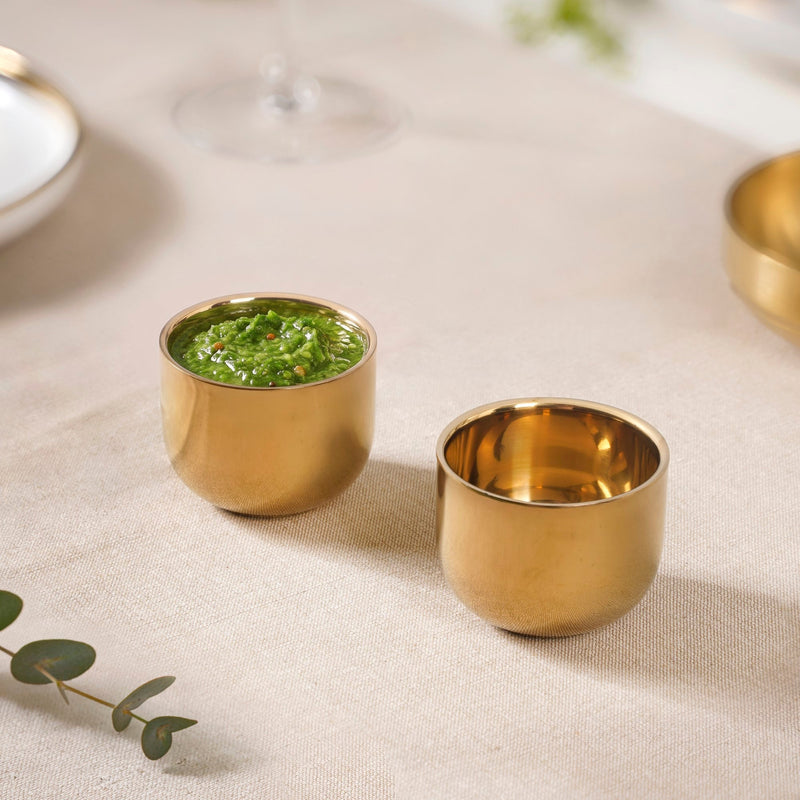 Gold Steel Dip Bowl Set Of 2 50ml Nestasia