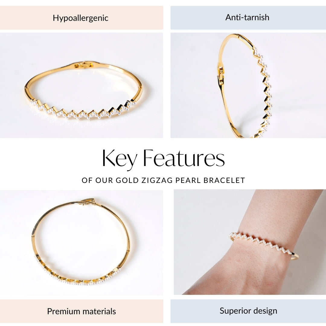 Gold Zigzag Pearl Bracelet Nestasia