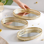 Set Of 3 Oval Metal Tray Gold Nestasia
