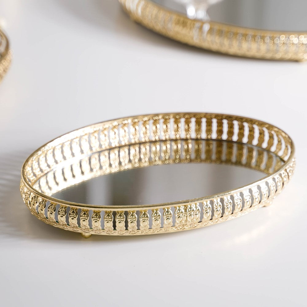 Set Of 3 Oval Metal Tray Gold Nestasia