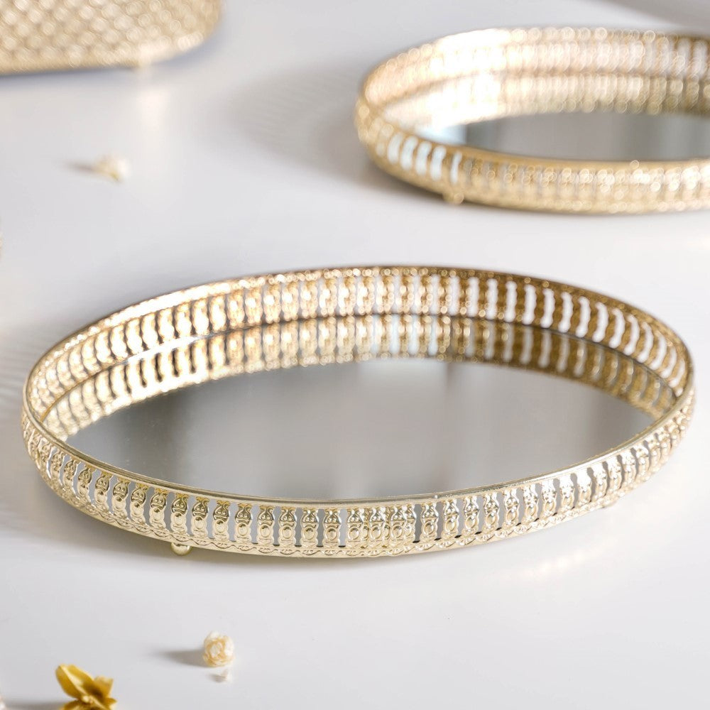 Set Of 3 Oval Metal Tray Gold Nestasia