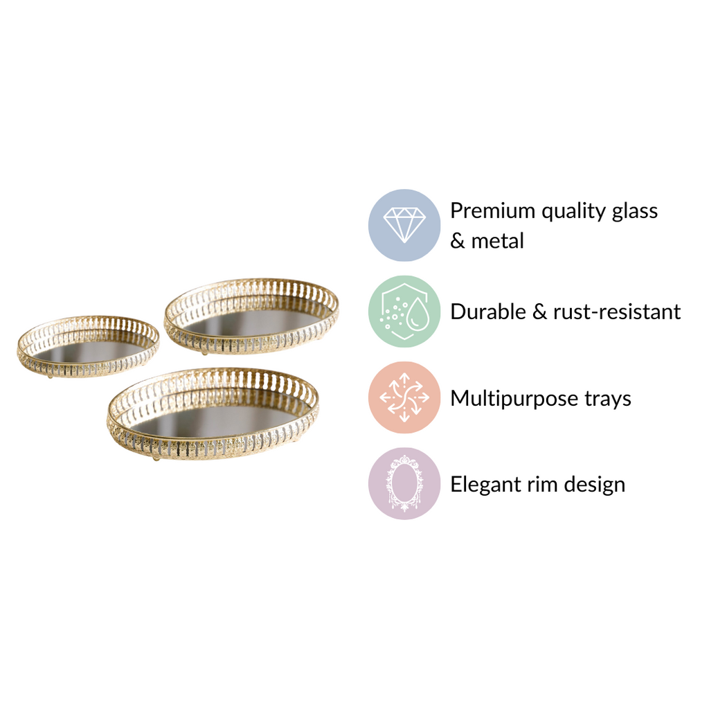 Set Of 3 Oval Metal Tray Gold Nestasia