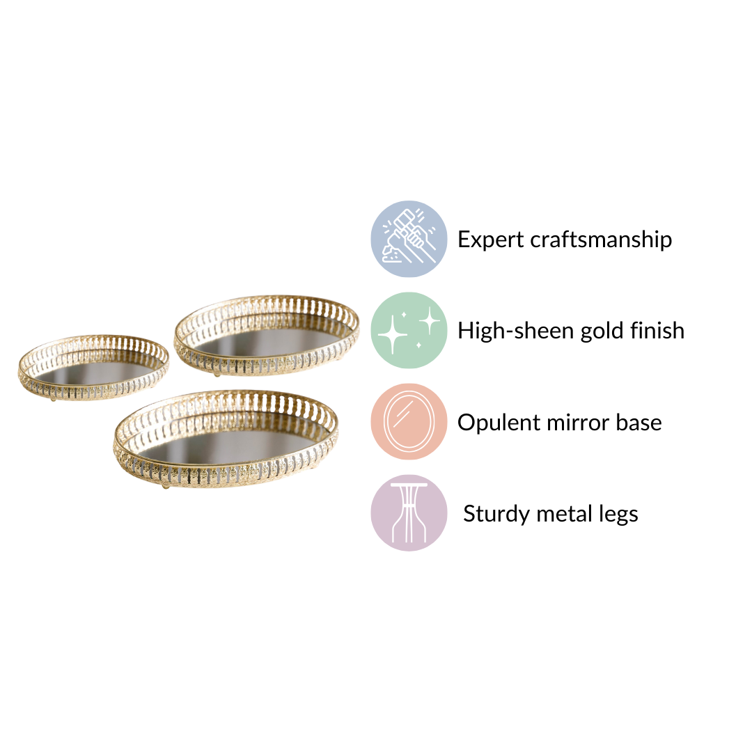 Set Of 3 Oval Metal Tray Gold Nestasia