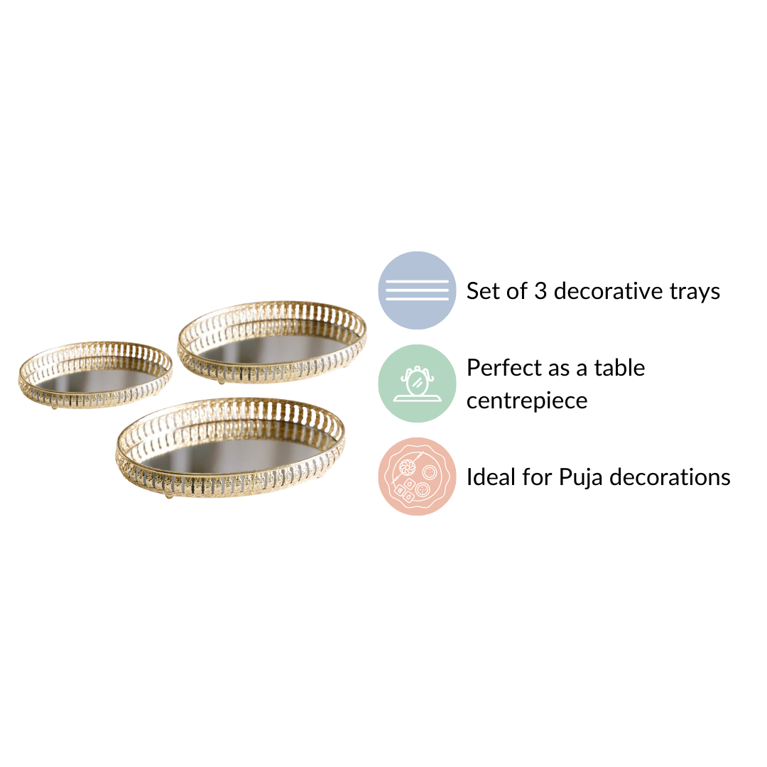 Set Of 3 Oval Metal Tray Gold Nestasia