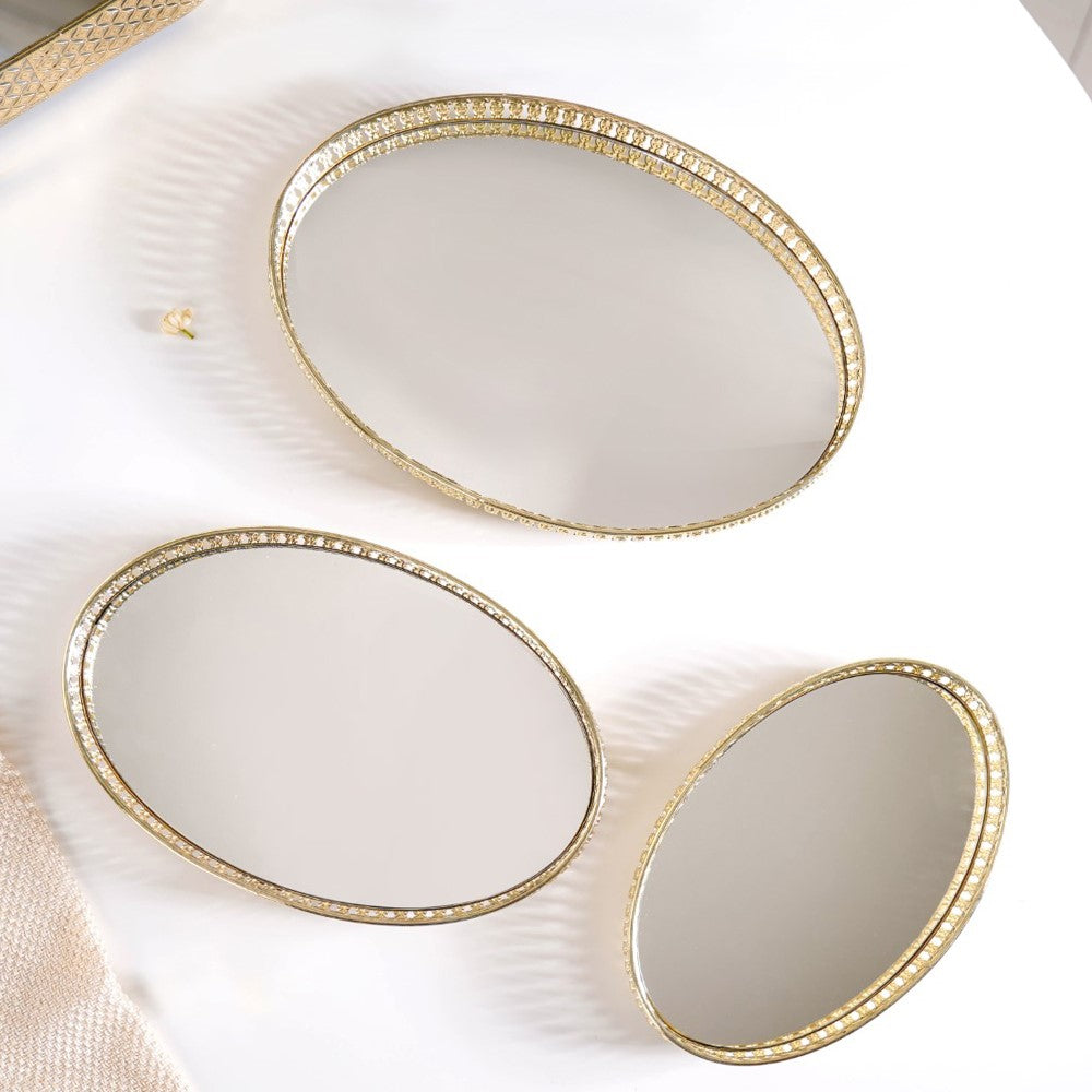 Set Of 3 Oval Metal Tray Gold Nestasia